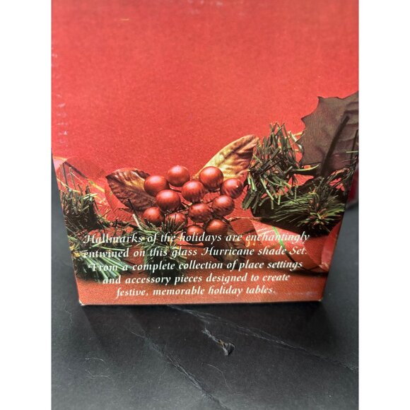 Vintage 1990 Poinsettia & Ribbons Holiday Glass Hurricane Shade Set Christmas - Picture 3 of 7